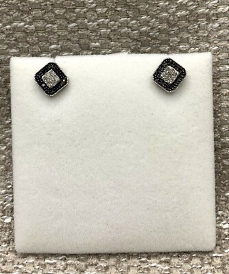 Black and White Diamond Earrings (Square Cluster) set in 10Kt. White Gold