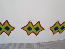 Native American Dance Shawl White Red Green Blue Geometric 60inch Square Vintage