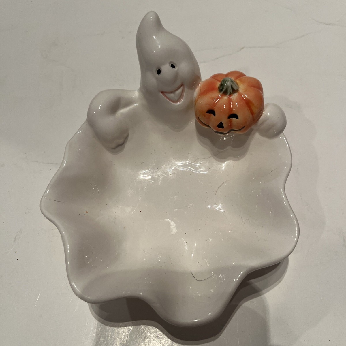 Ceramic Happy Ghost Jack O Lantern Candy Dish Bowl Gibson