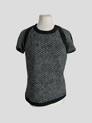 Chanel Black & White Tweed Wolle, Seide & Kaschmir Top Gr. UK12/US8