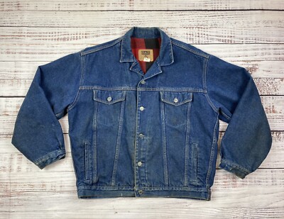 VTG 90s GAP Flannel Lined Denim Jacket Buffalo Plaid Trucker