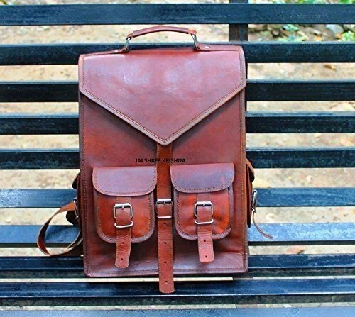 Men's Backpack Leather Bag Rucksack Laptop Genuine Brown Travel Vintage Bag
