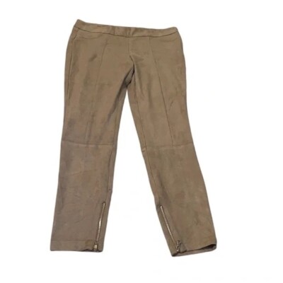 Lila Rose Women's Camel Faux-Suede Pants Poly Zip Hem Straight Leg, Size 10