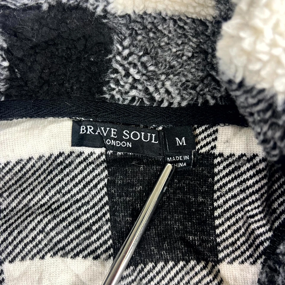 Brave Soul Mens Full Zip Fleece Jacket Size Medium Black Plaid Mock Neck Pockets - image 3 of 4
