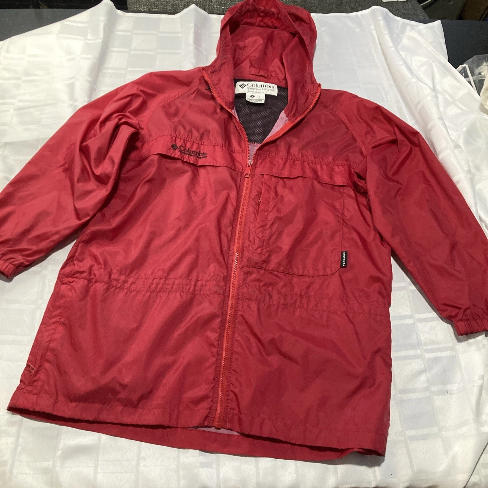 Vintage Columbia Sportswear Windbreaker Jacket Adult Large L Red Packable Coat