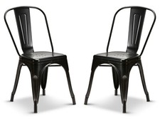 2 Matt Black Tolix Style Stacking Dining Chairs Metal Industrial Kitchen Cafe