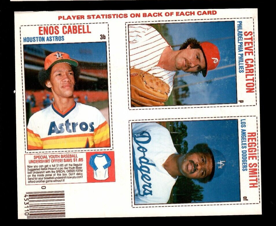Enos Cabell & Steve Carlton & Reggie Smith 1979 Hostess 3-Player Baseball Panel