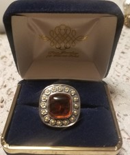 Amber&Jade Dome Ring, Size 10, Sterling Silver 925, Signed With Trapped Moss