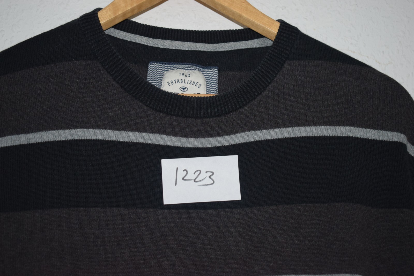 Tom Tailor Men’s Striped Crewneck Sweater - Size L - Black/Grey 100% Cotton image 3