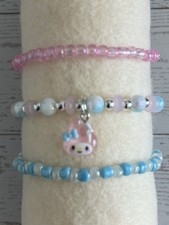 Handmade Girls Stackable Elastic Bracelets Set of 3 Colorful Stretch