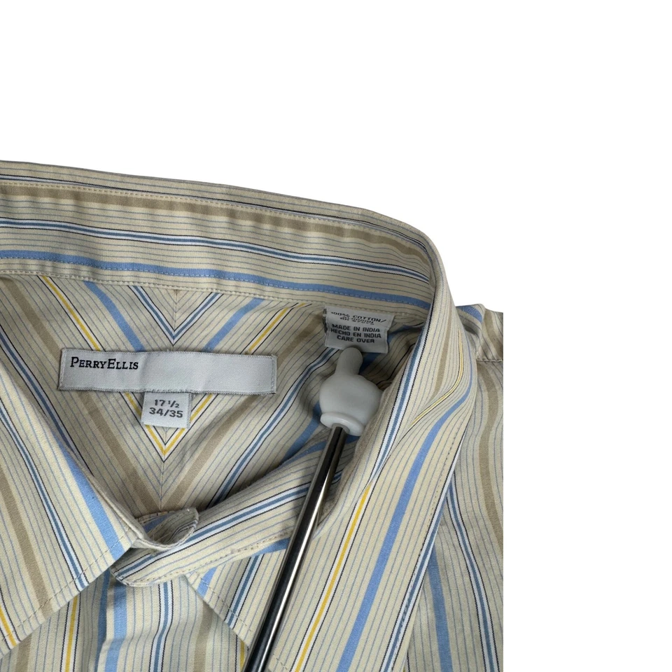 Camisa social masculina Perry Ellis 17 1/2 34/35 listrada manga longa com botões - Imagem 4 de 4