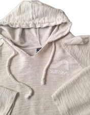 Surf Style Baja Poncho Hoodie XL Ivory Distressed Pocket Skate Lounge Beach Boho