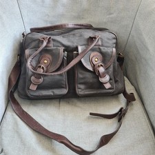 Timberland Canvas Leather Trim Shoulder Bag Brown Embossed Small Weekend Bag