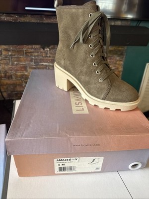 Lisa Vicky Size 6 Olive Green Suede Amazed V With Zipper And Laces
