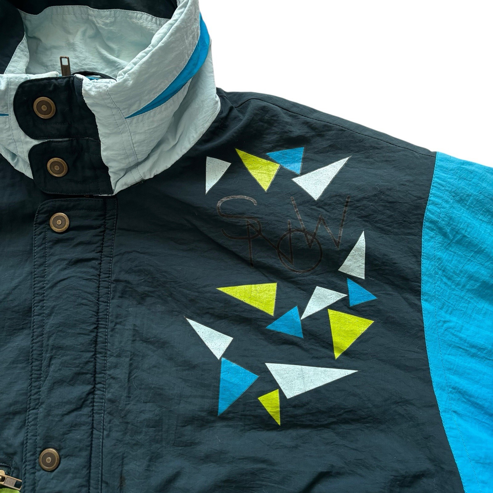 Mens Vintage Snowboard Jacket Blue Graphic Sportswear Retro 90s XXL 48 - 50 image 3