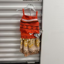 Disney Moana Costume Kids Size 4 Orange Two Piece Skirt Top Set NWT