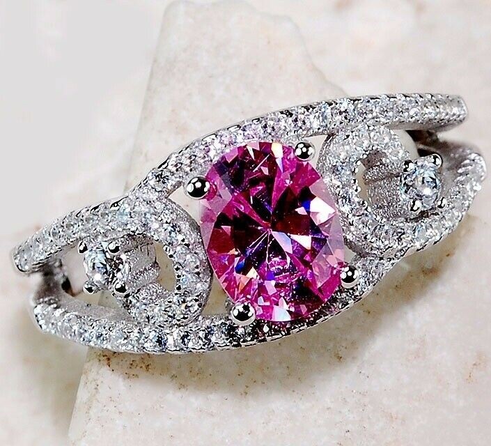 3CT Heat Treated Pink Topaz 925 Solid Genuine Sterling Silver Ring Sz 7 G2-3