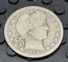 Nice Looking 1914 Philadelphia Mint Silver Barber Quarter 90% Silver US Coin