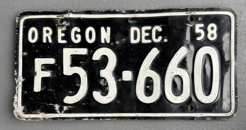 Vintage 58 OR Farm License Plate 1958 Oregon Lic Black White F 53 660