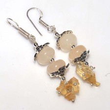 Żyrandol Koraliki Różowy kwarc Cytryn 925 Posrebrzane kolczyki 2,2" Prezenty GW