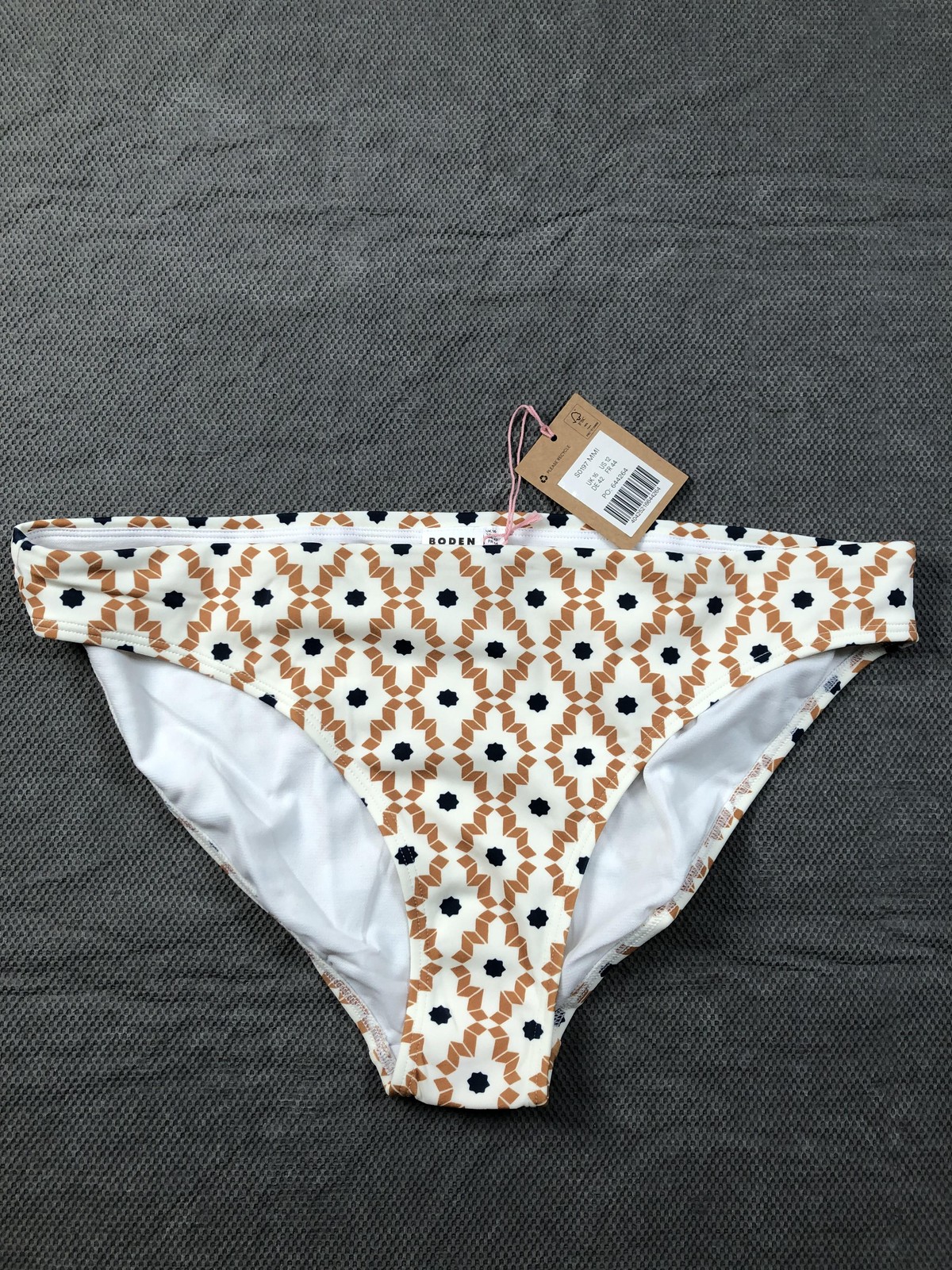 Boden Swim Bottom Womens 12 Multicolor Geometric Lined Stretch Bikini Brief