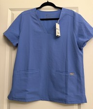 FIGS Casma Three-Pocket Scrub Top Women L Blue Ceil Blue NWT