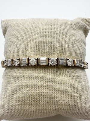 925 Sterling Silver 14k Gold Vermeil Baguette Round Cut C Z Tennis Bracelet 7 