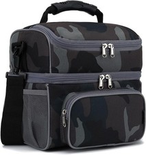 FlowFly Double Layer Cooler Insulated Lunch Bag Adult Box Black#Camo