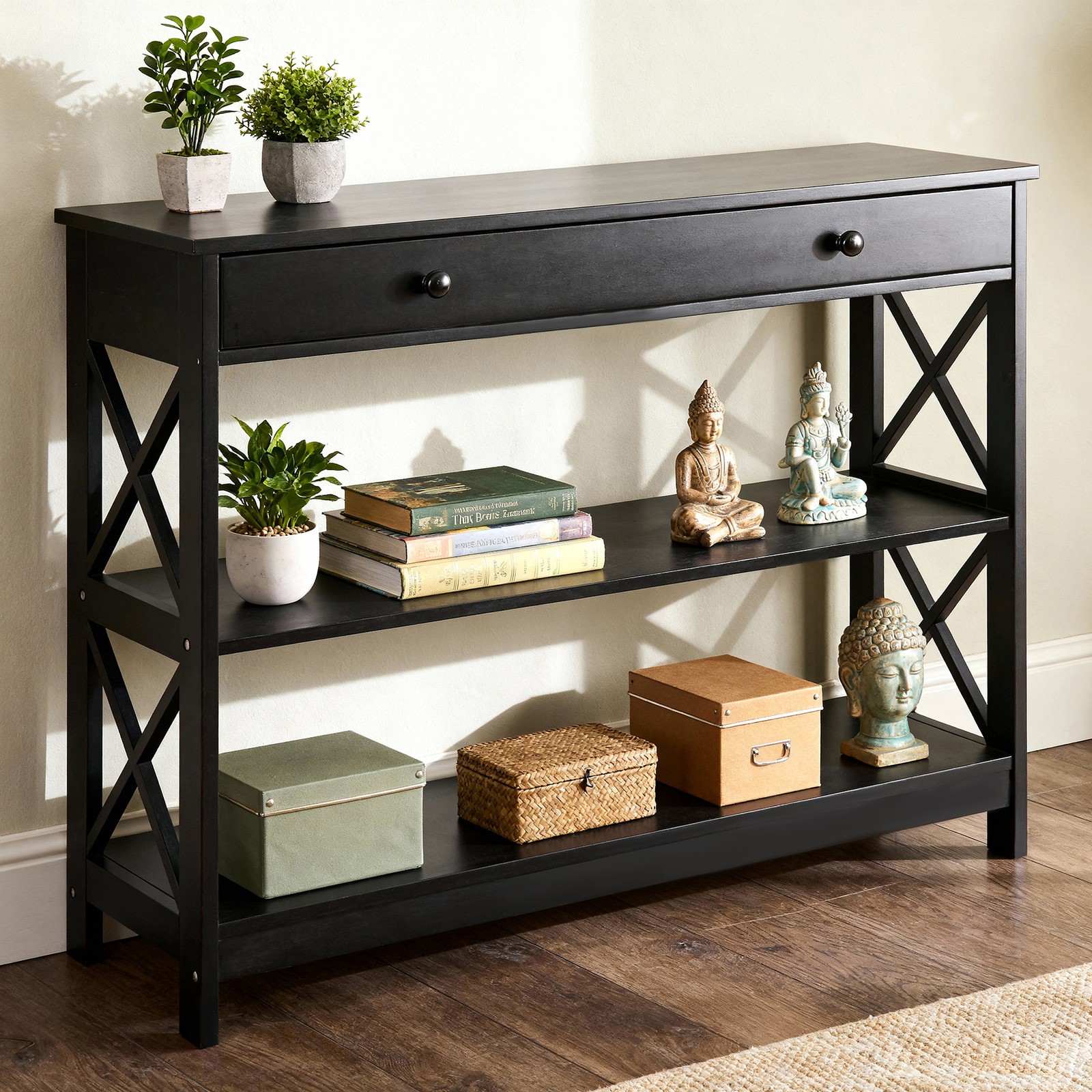 39.5Inch Console Table 3-Tier Narrow Entry Table with 1-Drawer & Storage Shelves