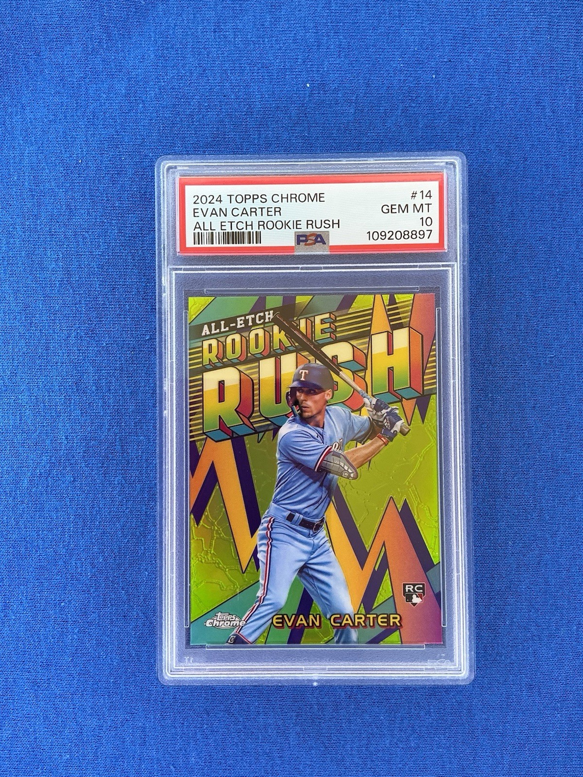 2024 TOPPS CHROME EVAN CARTER #14 ROOKIE CARD ALL ETCH ROOKIE RUSH CARD PSA 10