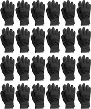 24 PK Wholesale Bulk Winter Gloves Unisex, Bulk Pack Warm Thermal Gloves, Black