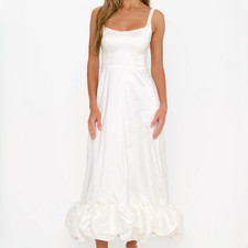 Show Me Your Mumu Rebecca Ruffle Midi Dress In White Taffeta -Women's Size Large