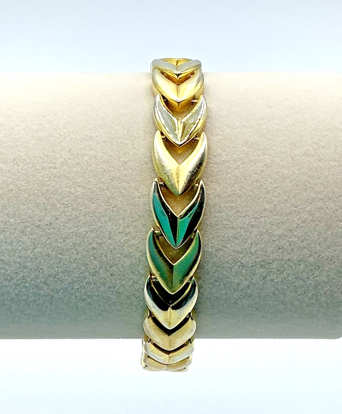 Bellezza Gold Tone Frosted Shiny Chevron Link Bracelet Double Safety Clasp image 1