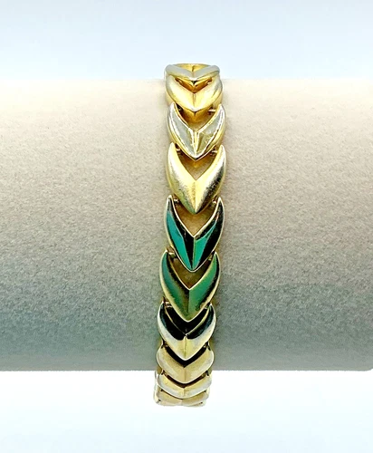 Bellezza Gold Tone Frosted Shiny Chevron Link Bracelet Double Safety Clasp video thumbnail