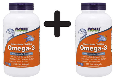 2 x NOW Foods Omega-3 Molecularly Distilled - 200 fish softgels (114,98 EUR/kg)