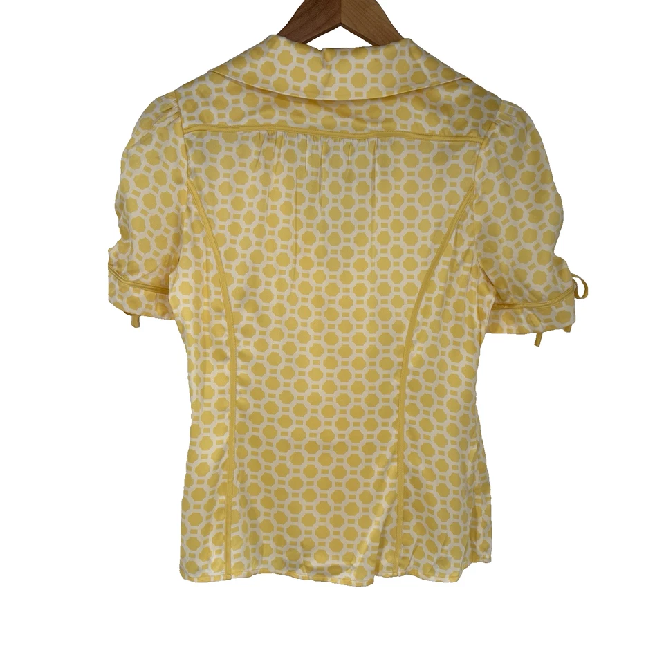 Blusa feminina Y2K Arden B de seda com botões G mangas folhadas amarelas botões com joias twee - Imagem 2 de 4