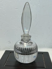 Vintage Clear Glass Etched Perfume Bottle with Stopper 6" Tall