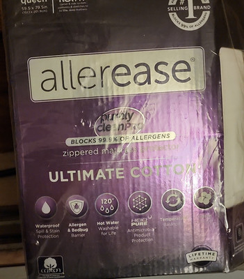 AllerEase Ultimate Cotton Queen White Zippered Mattress Protector Waterproof