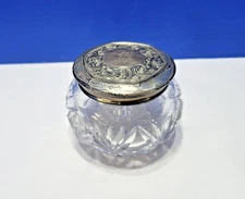 Antique Cut Crystal Vanity Jar with Sterling Silver Lid