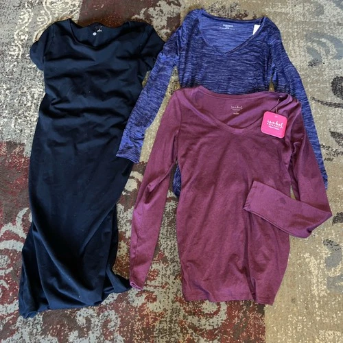 Lot 3 Isabel Maternity, Black Dress, 2 NWT Tops , Shirred, Small