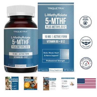 L-Methyl Folate 15mg Plus Methyl B12 - 60 Gluten-Free Capsules for Brain Health