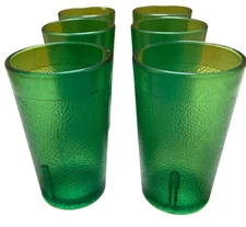 Set Of 6 Texan Green Textured Glass Tumblers 10 Oz Vintage Stackable Drinkware