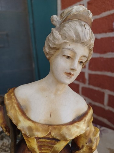 ANTIQUE AUSTRIAN AMPHORA TURN LADY BASKET ART POTTERY FIGURINE CENTERPIECE - Picture 9 of 18