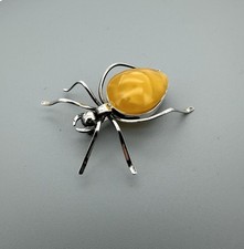 Silberbrosche 925 aus Russland – Spinne mit Butterscotch Bernstein – Handarbeit