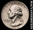 1938 Silver Washington Quarter - Choice Gem Brilliant Unc+++  Lustrous  #K193