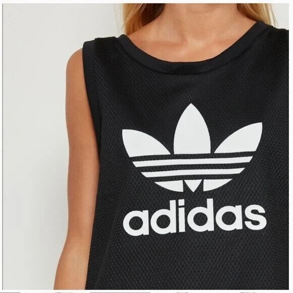Adidas Originals Women's XL EQT Trefoil Big Logo Textured Tank Top Black Hi-Low thumbnail 4
