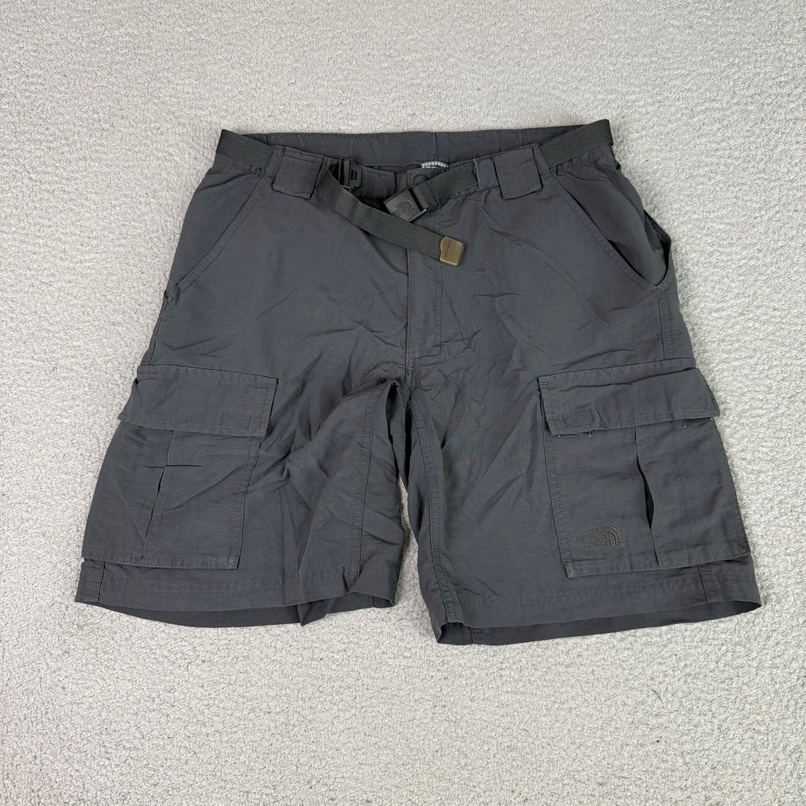 The North Face Cargo Shorts Mens Medium Gray Belted 9" Pockets Hiking Outdoor M