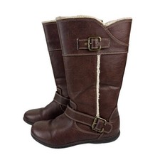B.O.C. Girls Sz 3 Tall Brown Boots Fall Winter Buckle Detail Flaws READ