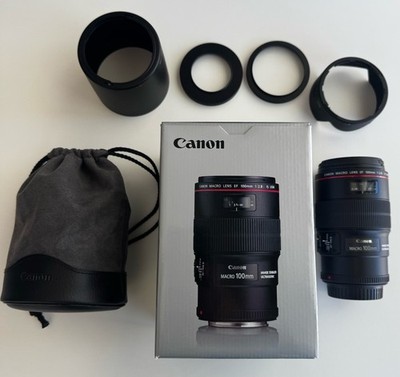Canon EF 100mm f/2.8L Macro IS USM Lens W/Box, Case LP1219, Hood ET-73 EUC