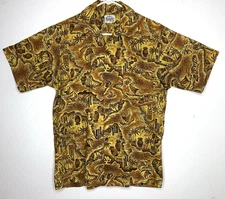 Vtg EVELYN MARGOLIS Hawaii ALOHA SHIRT Hawaiian Island Palm Boat GEARHEAD Lounge